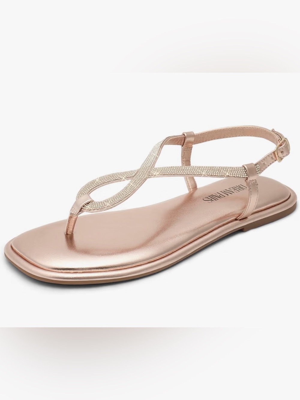 Rose Gold Rhinestone T-Strap Sandals Sparkly Dressy BNWOB